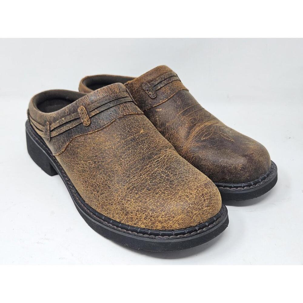 Roper Laces Brown Crazy Horse Leather Slip-On Mule women's size 9
